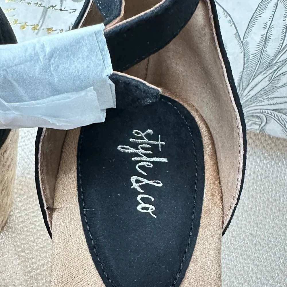 Style & Co. Seleeney Black and Tan Wedge Espadrilles Size 9.5